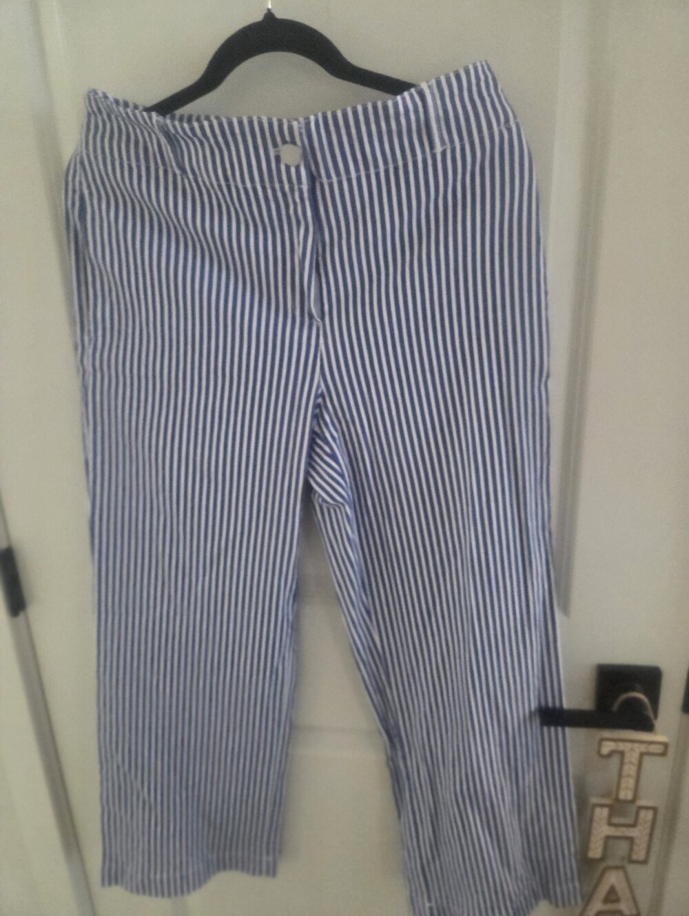 Womens Blue and White Striped Cotton Pants